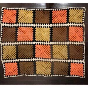 Vintage Handcrafted Crochet Granny Square Blanket Afghan Throw 43" X 52"